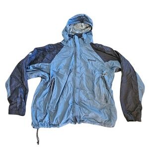 Marmot Vintage Jacket Men XL Blue Precip Lightweight Rain Hooded Windbreaker Zip